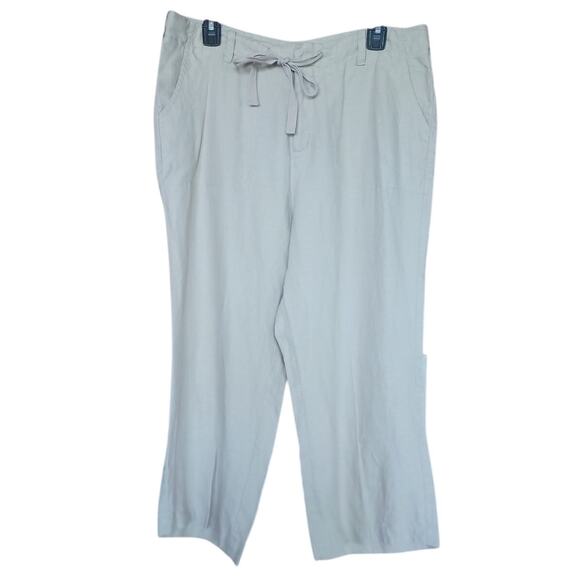 St. John's Bay 100% Linen Beige Pants Drawstring Waist Large Pockets Women's 14 - Picture 1 of 8